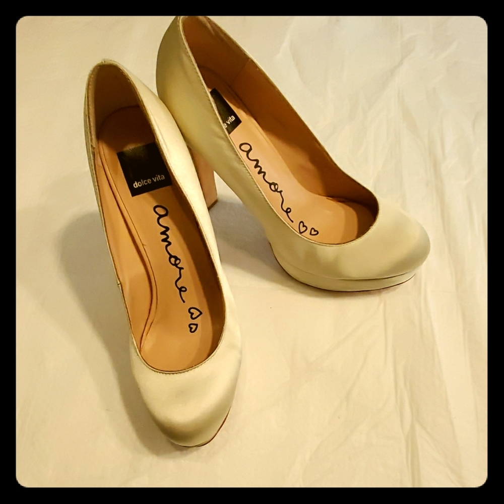 New Dolce Vita White Satin Heels - Size 8.5